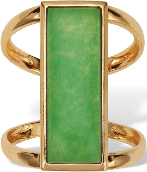 Emerald Cut Genuine Jade Bezel Set Cabachon Ring in 18k Gold-plated Sterling Silver Women's PalmBeach Jewelry