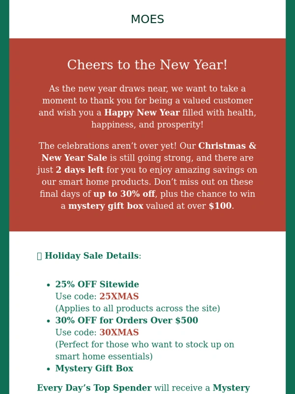 Moes - ?Cheers to the New Year! Don't Miss Out – 2 Days Left for Our Holiday Sale!