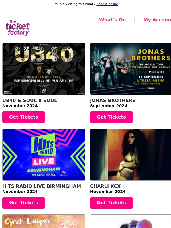 The Ticket Factory - UB40 & Soul II Soul,Jonas Brothers,Hits Radio Live Birmingham,Charli XCX & much more