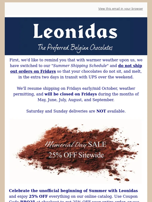 Leonidas - Memorial Day SALE 25% OFF Sitewide
