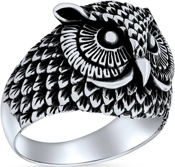 Bling Jewelry Unisex Oxidized Sterling Silver Night Owl Band Ring