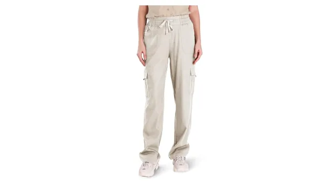 LIFOMO Womens Hiking Cargo Pants for Summer Casual Linen Pants with Pockets Travel Lightweight Comfy Drawstring Outdoor, Beige, S