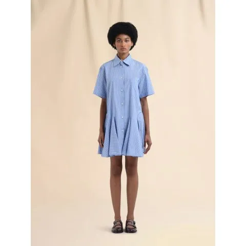 Marni Blue cotton poplin striped shirt dress