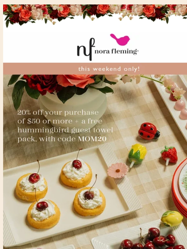 Nora Fleming - ? celebrate mom with 20% off + a free hummingbird guest towel pack with your purchase of $50 or more,from nora fleming! ?