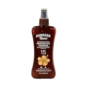 Hawaiian Tropic Protective Tanning Oil Spray Sunscreen SPF 15, 8oz | Tanning Sunscreen, Oxybenzone-Free, 8oz