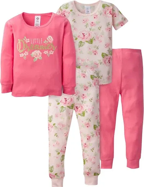 Gerber Toddler Neutral Snug Fit Cotton Pajamas 4-Piece Set