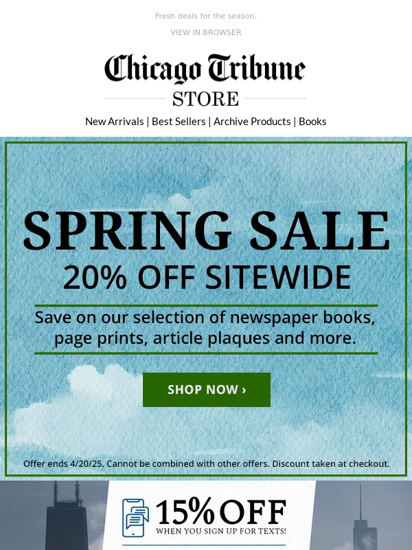 Chicago Tribune - Ends Tonight: 20% off Sitewide