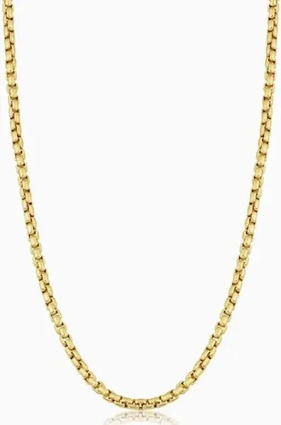 14K Yellow Solid Gold Round Bodega Box Chain