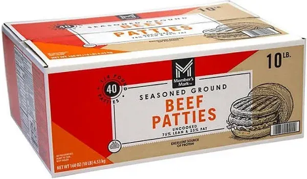 Member's Mark 75/25 Seasoned Ground Beef Patties, Frozen, 1/4 lb., 40 ct.