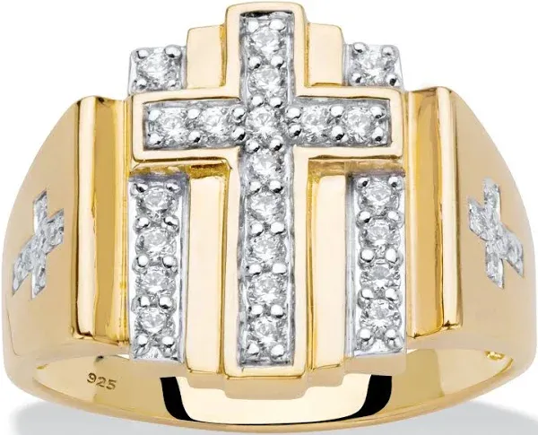.50 TCW Round Cubic Zirconia 18k Gold-plated Sterling Silver Layered Cross Ring Palmbeach Jewelry Men's