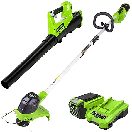 Greenworks 40V 12" Cordless String Trimmer + Leaf Blower + 2.0Ah Battery Kit