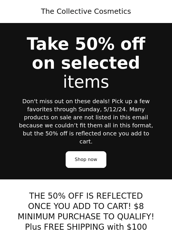 Cosmetics_old - 50% off sale on select items NOW