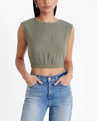 Express Women's Crew Neck Elastic Waist Crop Top