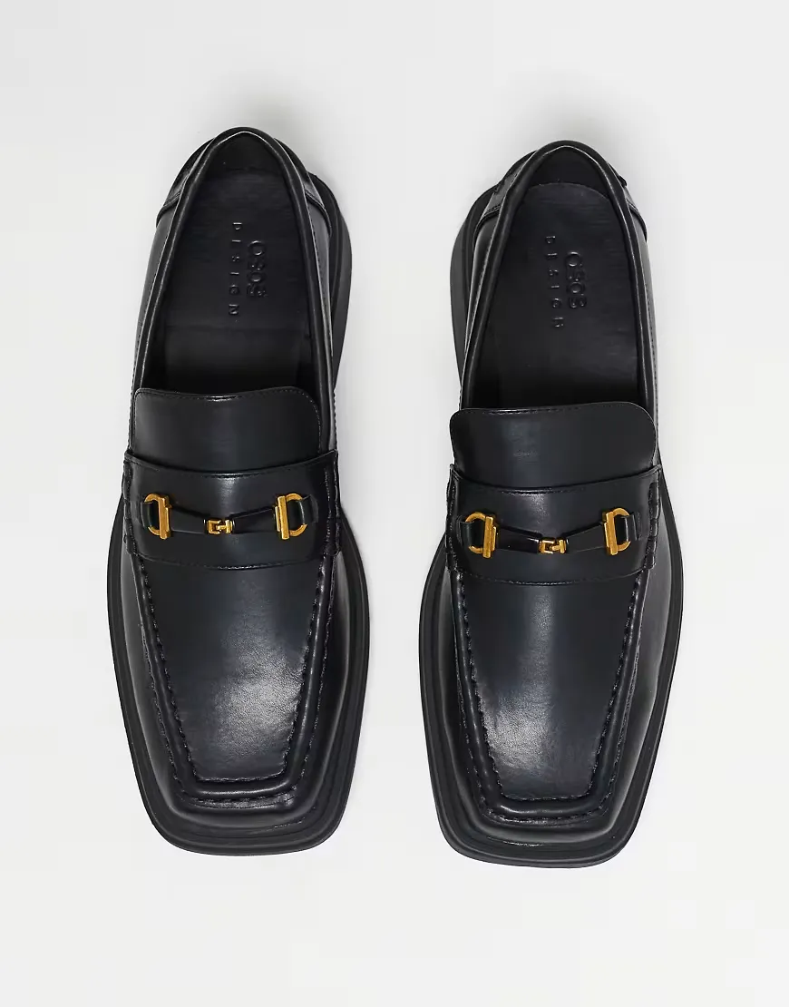 Loafers With Chunky Sole And Snaffle Detail In Black Leather