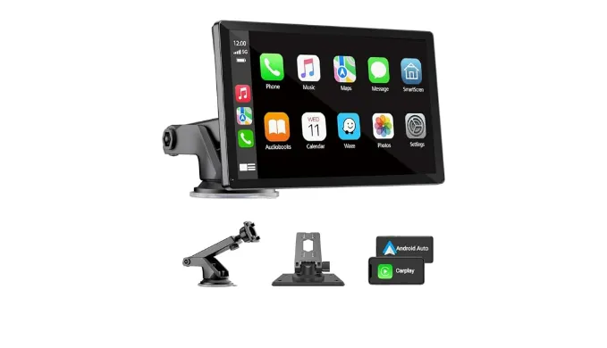 9 Inch Portable Carplay Screen for Car,Wireless Carplay & Android Auto Touch Screen,Car Audio Receivers with Bluetooth,Mirror Link,Siri,GPS Navigation,Voice Control