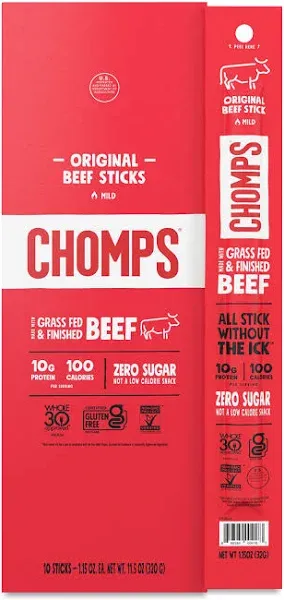 CHOMPS Grass Fed Beef Jerky Meat Snack Sticks