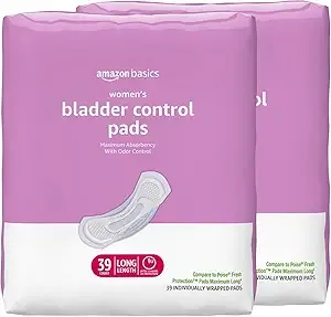 Amazon Basics - Incontinence Pads, Long, 78 Count (2 Packs of 39), Women, Maximum Absorbency, Unscented