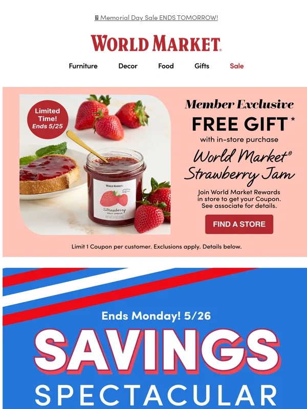 World Market - ?FREE JAM + 100s of unbeatable DEALS
