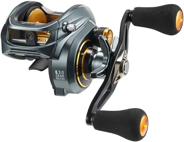 Alijoz Size 300 Low Profile Baitcasting Reel 8.1:1 Grey & Gold Hand Handle