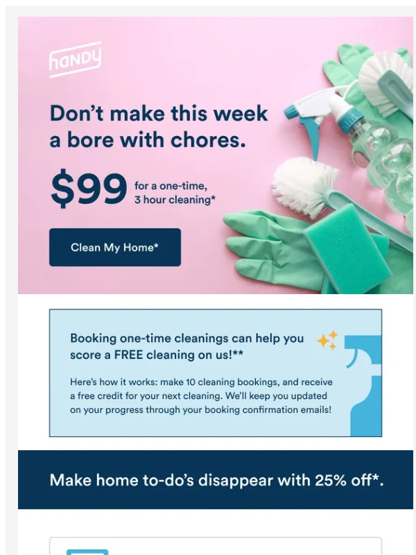 Handy - $99 One-Time Home Cleanings + 25% OFF Select Services This Memorial Day