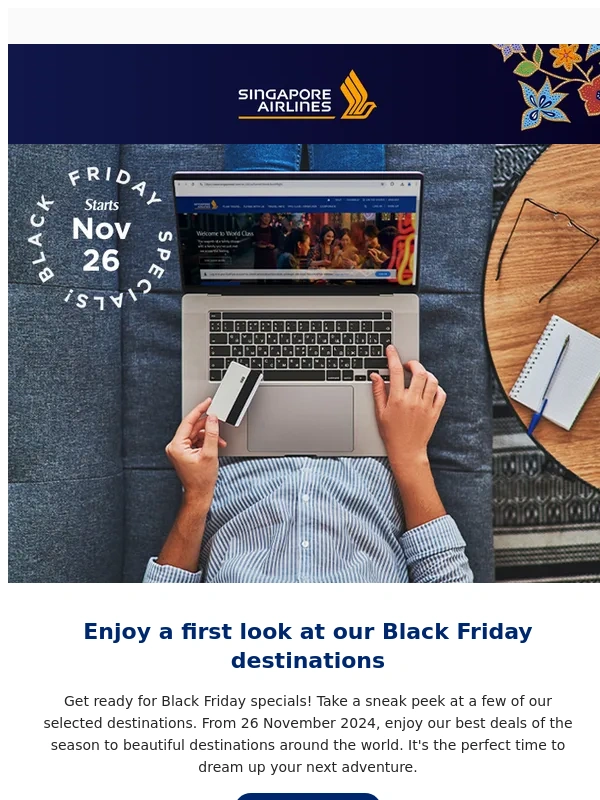 Singapore Airlines - Black Friday Is Coming Soon: Take a Sneak Peek