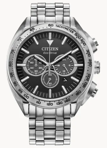 Citizen Eco-Drive Mens Carson Chronograph GMT Date Silver Watch 43MM CA4540-54E