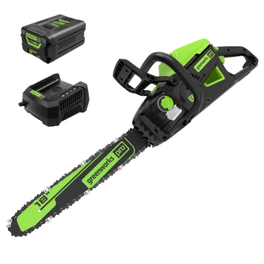 Greenworks 60V 18″ cordless brushless chainsaw kit with battery & charger