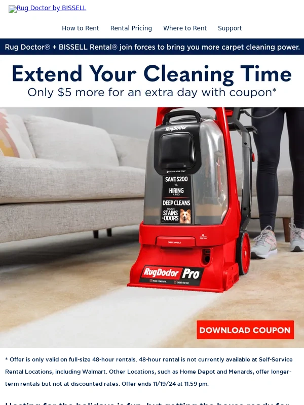 Rug Doctor - ? Thanksgiving Prep: $5 Off Carpet Cleaner Rentals! ?