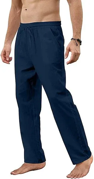 Men's Trousers Summer Pants Beach Pants Pocket Drawstring Straight Leg Plain Breathable Soft Full Length Home Casual Fashion Classic Loose Fit Black W