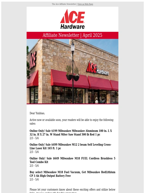 Ace Hardware - Fwd: Ace Hardware: Buy Milwaukee M18 Vacuum,Get FREE Red Lithium Battery – Online Only!