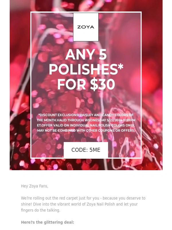 ZOYA - Last Chance: 5 ZOYAs for $30 Ends Tomorrow!