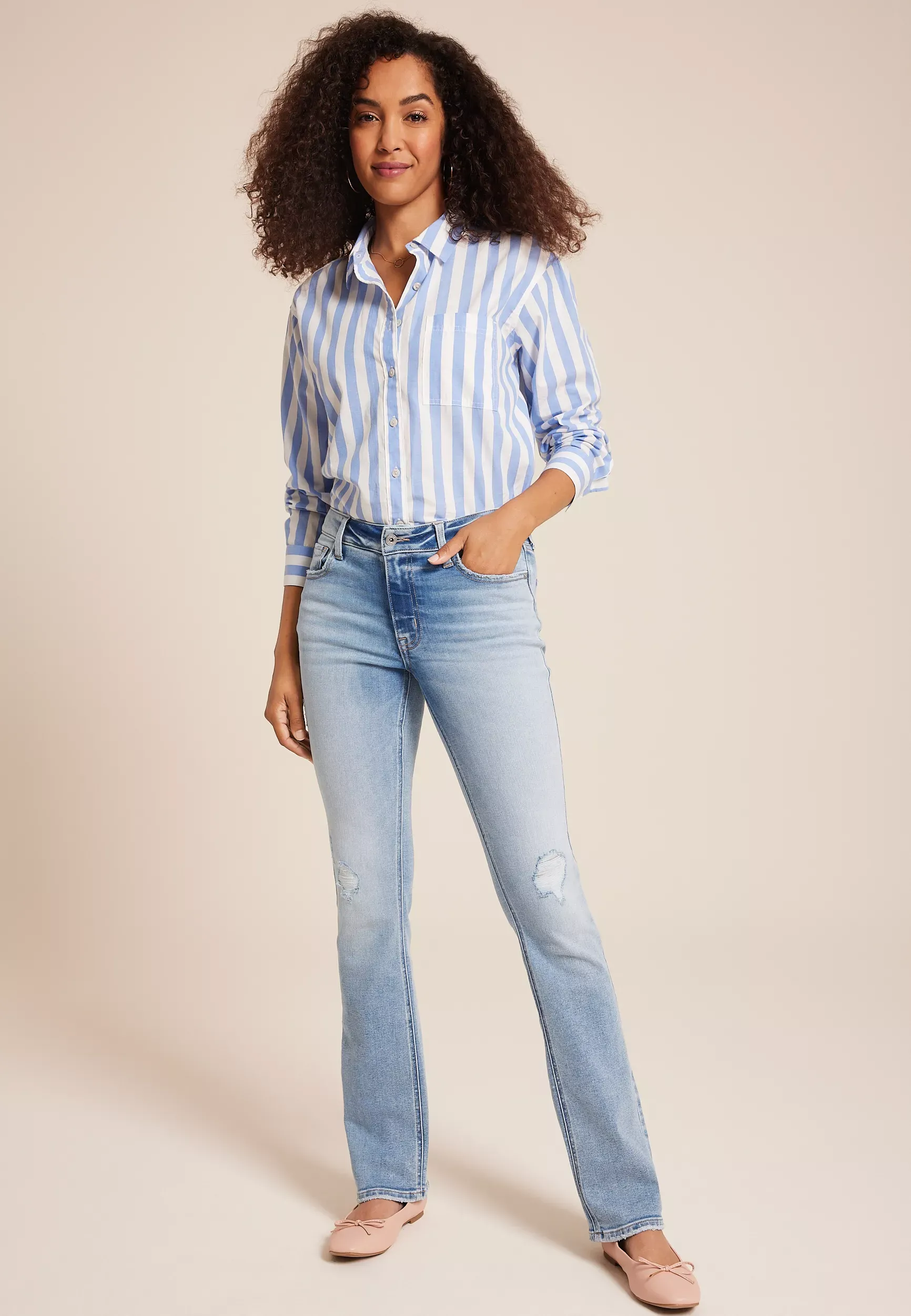 Maurices Women's Edgely™ Mid Rise Ripped Slim Bootcut Jeans Blue  - 16
