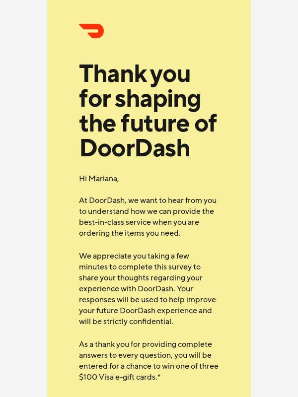 DoorDash - Win a $100 gift card by sharing your feedback
