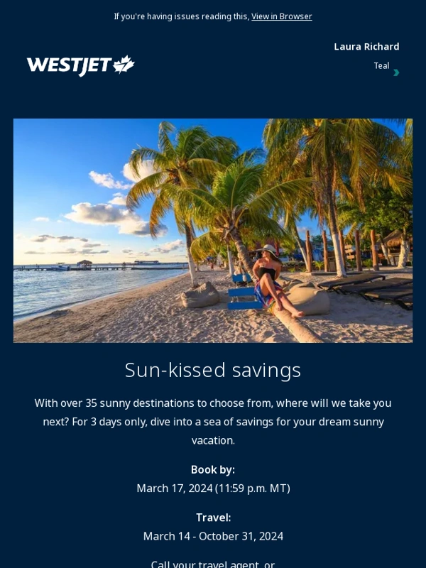 WestJet - Sun-kissed savings have arrived ?