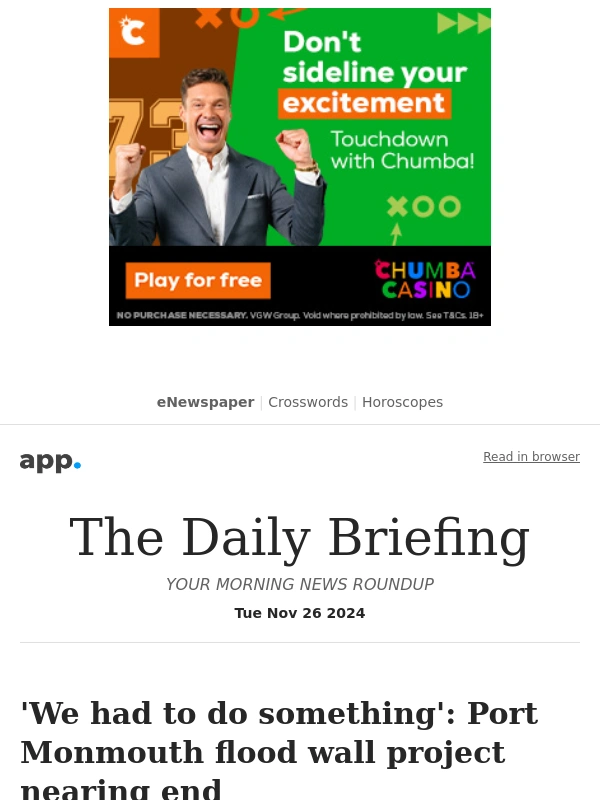 Harrys - Daily Briefing: 'We had to do something': Port Monmouth flood wall project nearing end