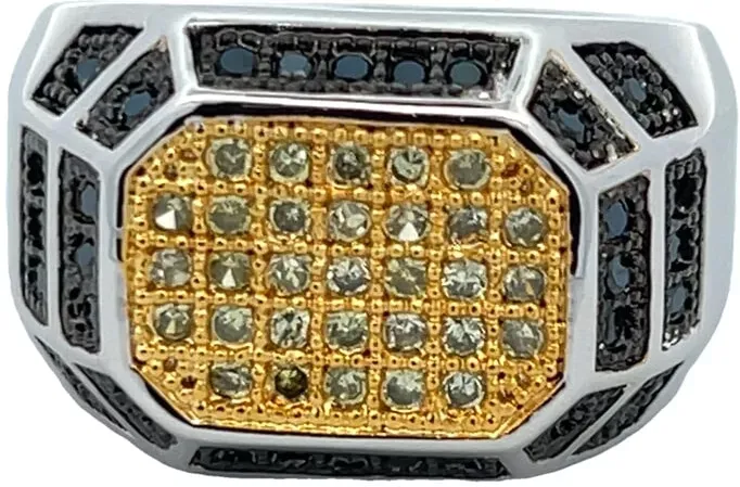 HipHopBling Champion Black & Yellow CZ Ring .925 Sterling Silver