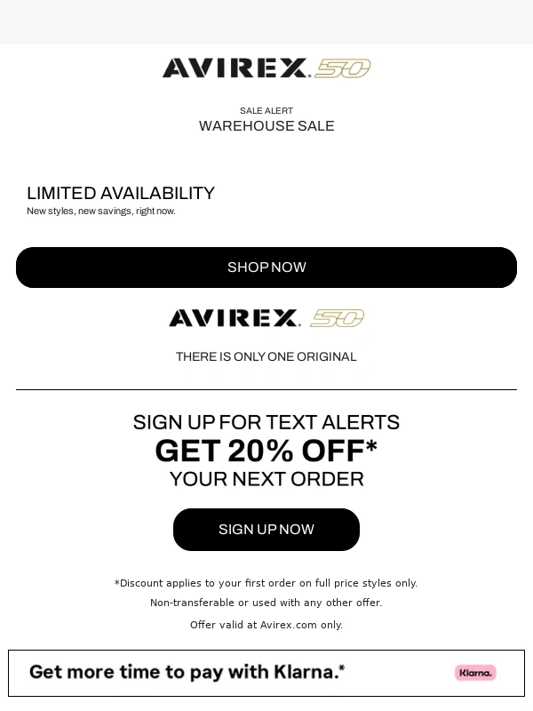 AVIREX - Warehouse Sale: Up to 60% Off Select Styles