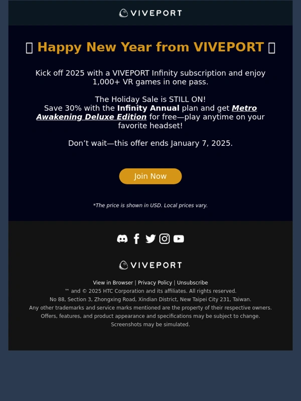 HTC - ? Happy New Year! Kick off 2025 with Unlimited VR Adventures on VIVEPORT