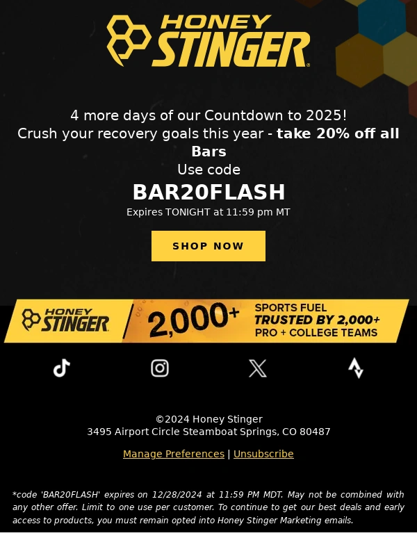 Honey Stinger - Day 2 ? Take 20% off Bars