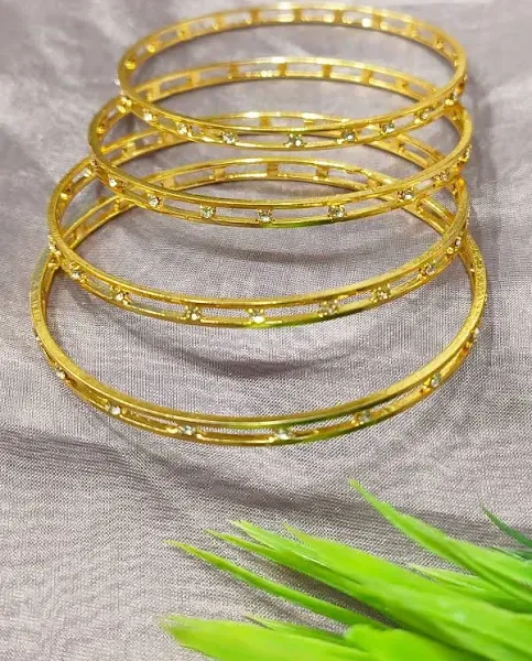 Glamorous Radiance Women's Gold-Plated American Diamond Bangle Set of 4
