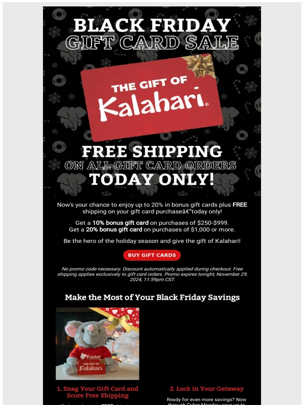Kalahari Resorts - ? Today Only: FREE Shipping On All Gift Card Purchases