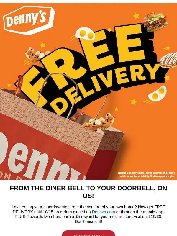 Dennys - FREE Delivery until 10/15 and earn $5 Off