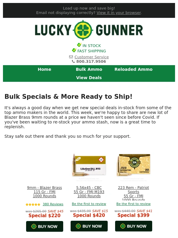 Lucky Gunner - New Stock & Big Ammo Savings
