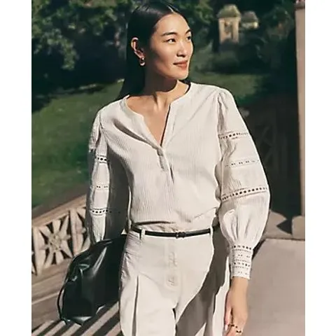 Ann Taylor Women's Lace Trim Popover Top