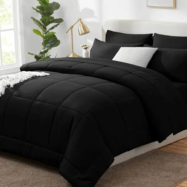 Sweet Home Collection Luxury Black Bed in a Bag Down Alternative Comforter Set