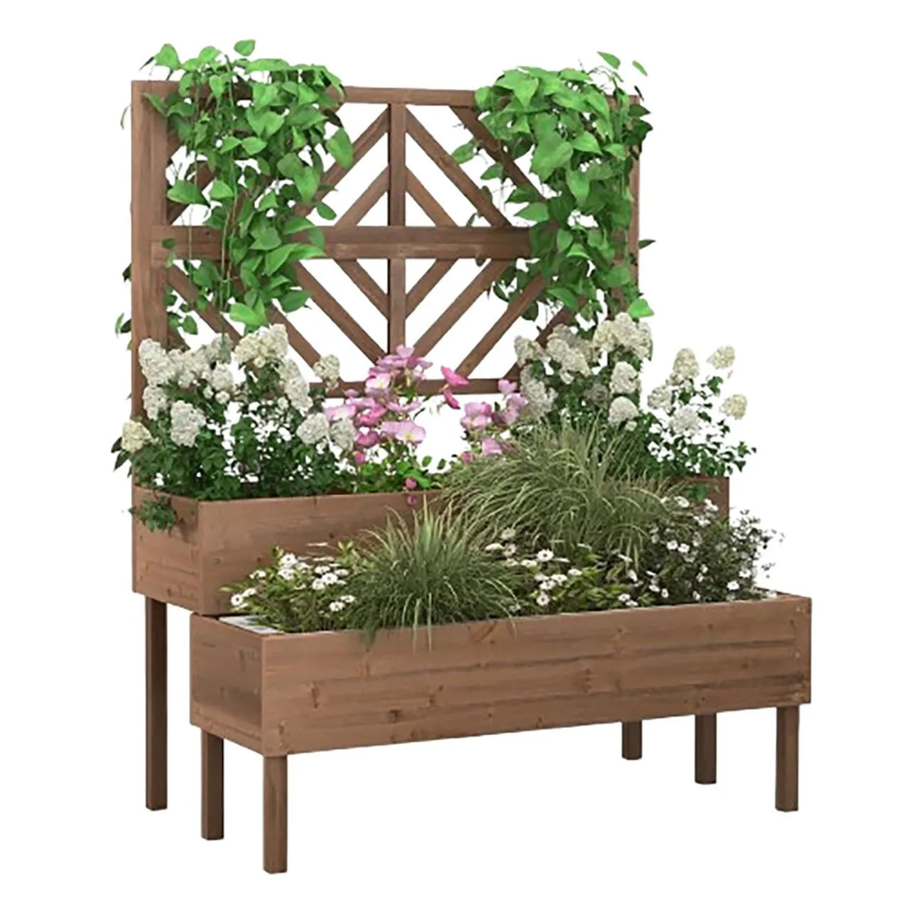 Two-Tier Raised Garden Bed with Trellis