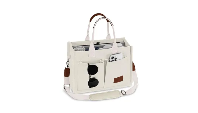 Large Canvas Tote Bag for Women with Compartments Laptop Crossbody Bags Work Book Satchel Purse Travel Gym Shoulder Handbag (Beige)