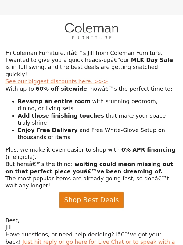 Coleman Furniture - Don’t Wait - MLK Day Sale Deals Are Going Fast!