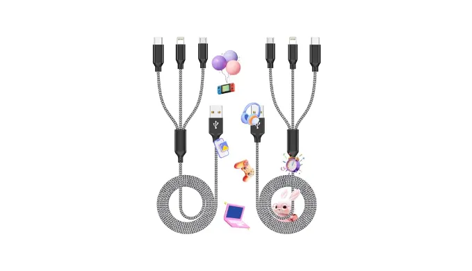 Multi Charging Cable,(2Pack 4FT) USB Cable Multi Charging Cord 3 in 1 Charging Cable Nylon Braided Universal Charger Phone Charger Cord with Type-C,Micro USB,IP Port for iPhone16/15 Series/Phone&Pad
