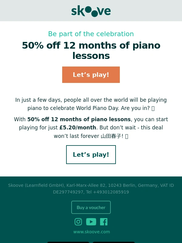 Skoove - World Piano Day is almost here! £5.20/month for piano lessons to celebrate ? ?